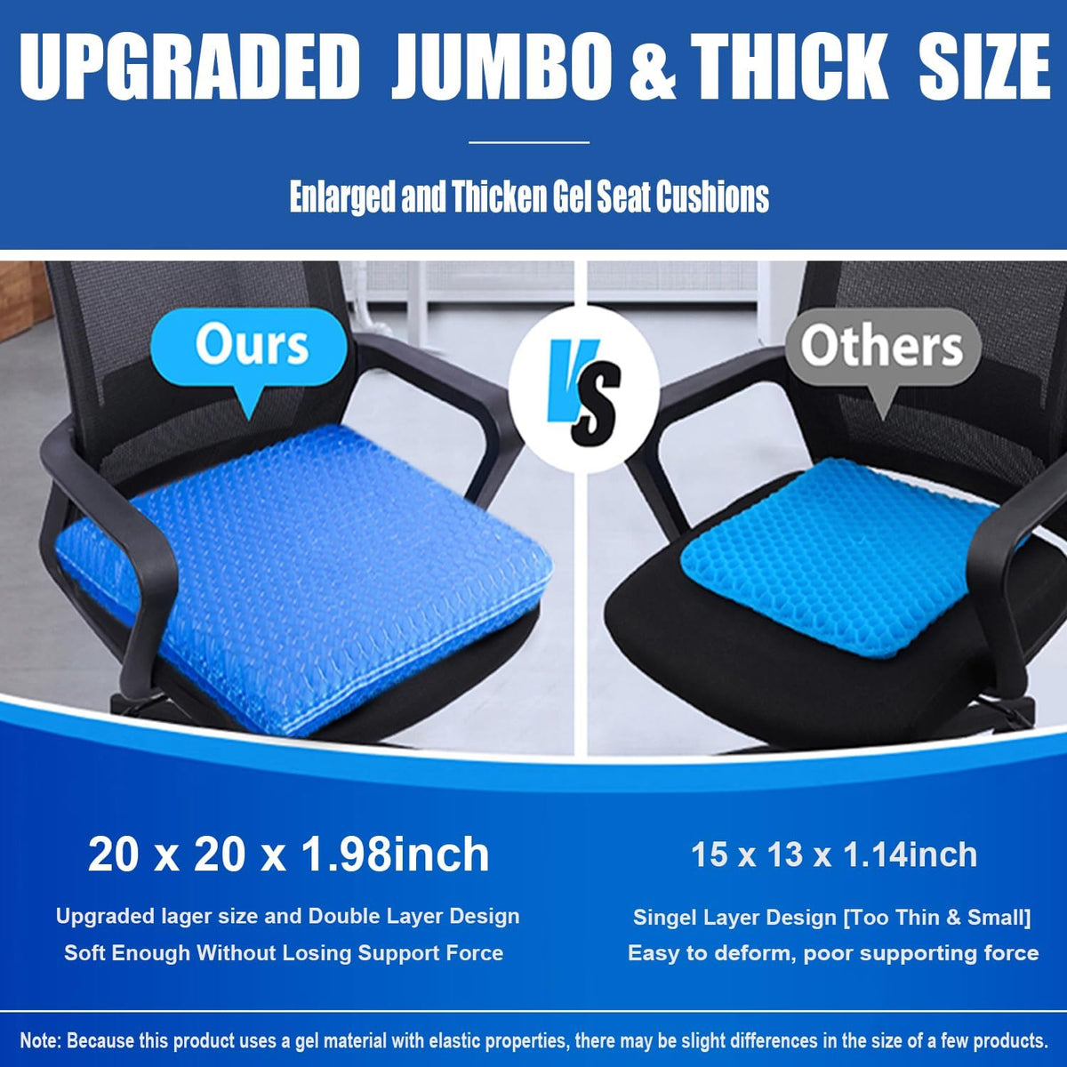 Gel Seat Cushion for Long Sitting - 1.65inch Double Thick Cooling Egg Cushion for Back, Hip, Sciatica, Coccyx, Tailbone Pain Relief - Office Chair Car Seat Cushion – Wheelchair Cushions