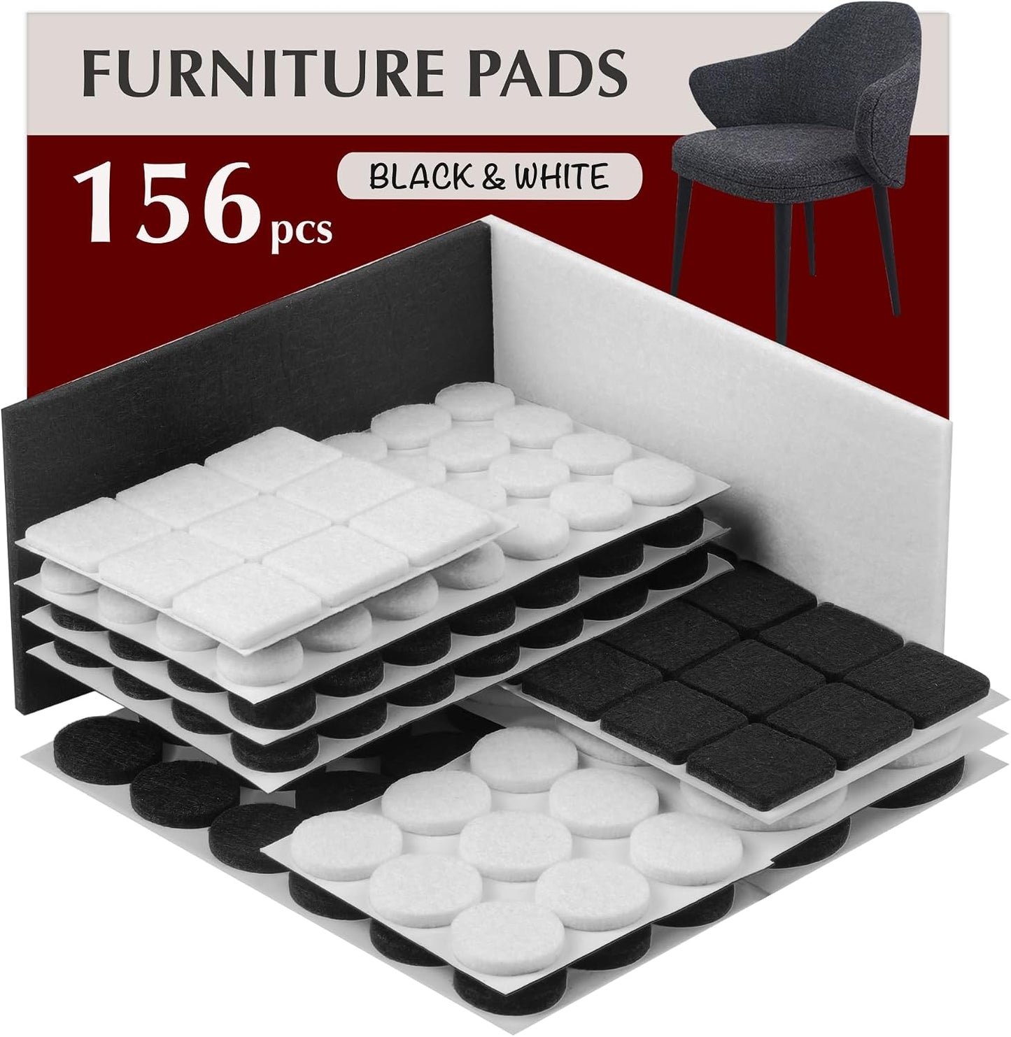 Felt Furniture Pads - 156pcs Black - Chair Leg Floor Protectors - Felt Pads | Furniture Sliders for Hardwood Floors, Chair Foot Pads, Furniture Legs, Felt Pads for Chairs, Floor Protectors for Furniture