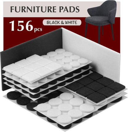 Felt Furniture Pads - 156pcs Black - Chair Leg Floor Protectors - Felt Pads | Furniture Sliders for Hardwood Floors, Chair Foot Pads, Furniture Legs, Felt Pads for Chairs, Floor Protectors for Furniture