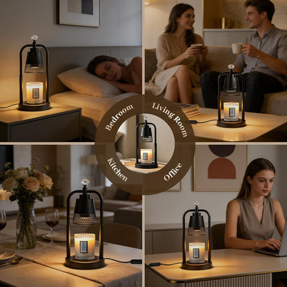 Table Lamp Candle Warmer Flameless 2.5- 6.5in Height Adjustable Timer Dimmer Wax Melt Warmer Lamp for Large 3 Wicks Jar Candles Modern Bedside Lamp for Mothers Day House Warming Home Decor Living Room