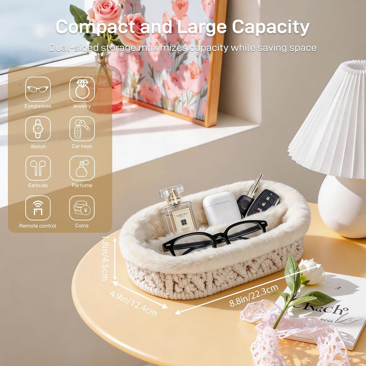 Glasses Holder, Anti-scratch Plush Lined Eyeglass Holder Stand | Oval Eye-glasses Storage Organizer Case for Nightstand, Office Desk, Bedside Table, Beige