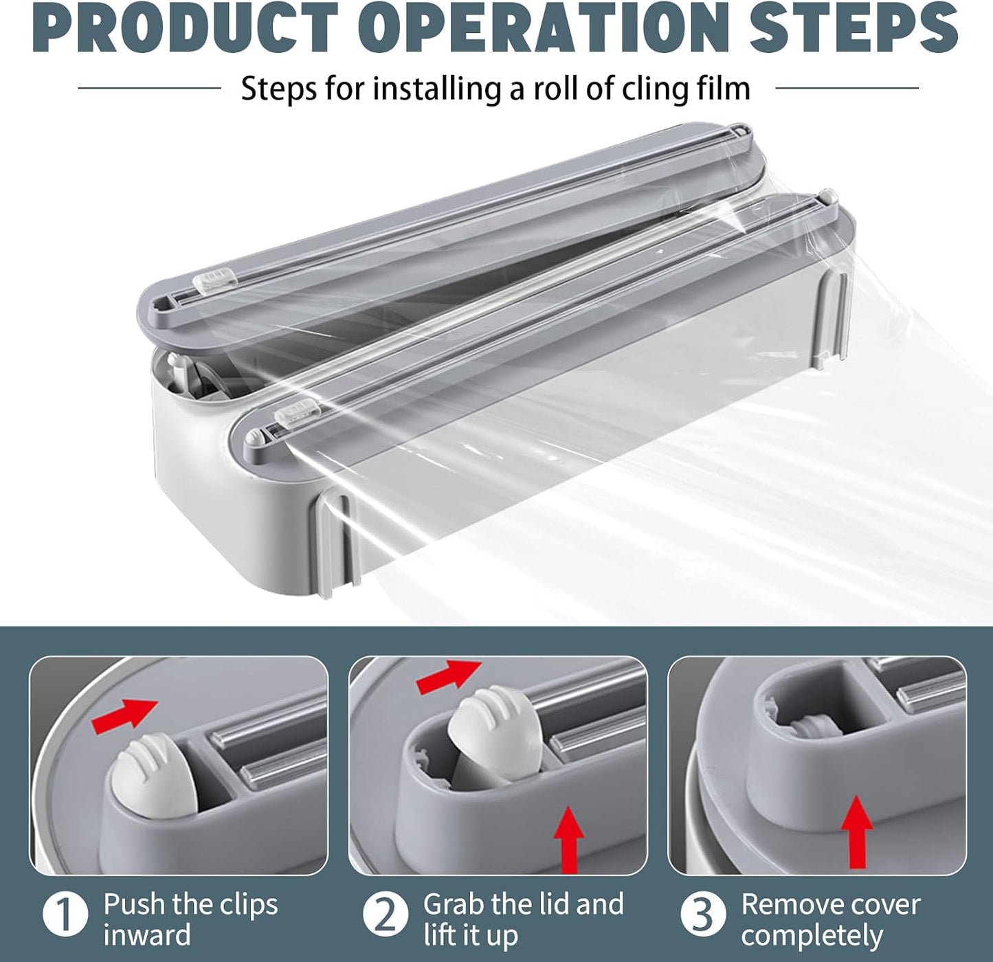AUSTUFF 3 in 1 Plastic Wrap Dispenser with Cutter Magnetic Aluminum Foil | Wall Mount Kitchen Wrap Organizer, Cling Wrap Dispenser with Paper Towel Holder and Cutter