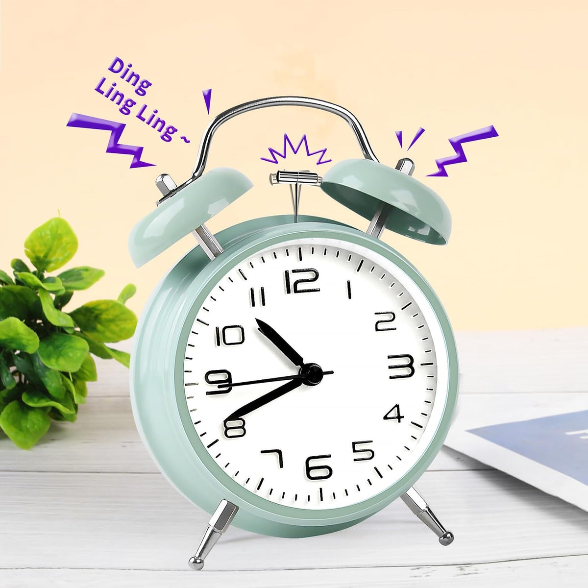pxy Loud Alarm Clock for Heavy Sleepers 3D Dial Battery Operated (Battery Include), 4" Super Silent Analog Alarm Clock for Kids with Night Light PT260 Silver OrangePT505 Green White