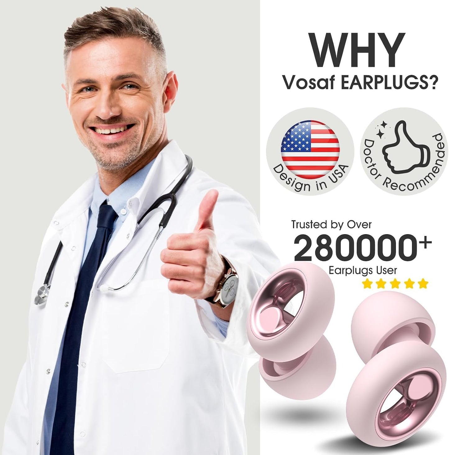 Noise Cancelling Ear Plugs for Sleeping, Reusable Silicone Ear Plugs for Noise Reduction, Soft Hearing Protection with 8 Ear Tips for Concerts, Work, Shooting, and Travel(Rose)