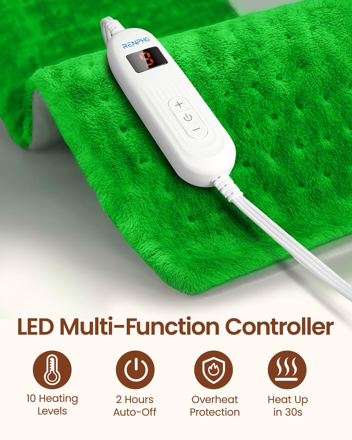 RENPHO Electric Heating Pad for Back with 10 Heat Levels, FSA Eligible HSA | Fit for Neck, Shoulder, Knee, Arm & Leg, Birthday Gift for Women, Men, Mom & Dad, HSA Approved, ETL Certified, 12 x 24", Gray