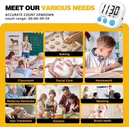 AOUCE Digital Timer for Kids Classroom Timers for Teacher 2 Pack Blue Green | Large Screen, Strong Magnetic, Loud Alarm, Countdown, Pomorodo, Stopwatch, Kitchen Timers for Cooking, Teacher Supplies