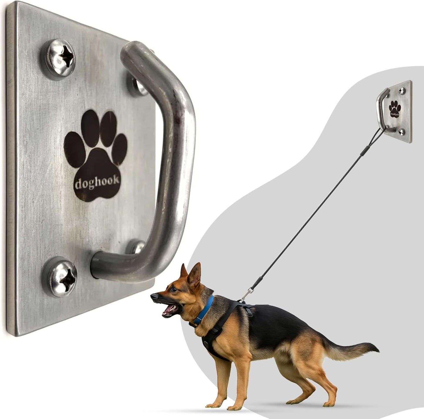 Canine Hitch- Secure Dog Leash Parking Mounted Indoor – Outdoor Wall Hook - Tie Out Stainless Steel Practical Lead Management for Home & Business, Slim Compact