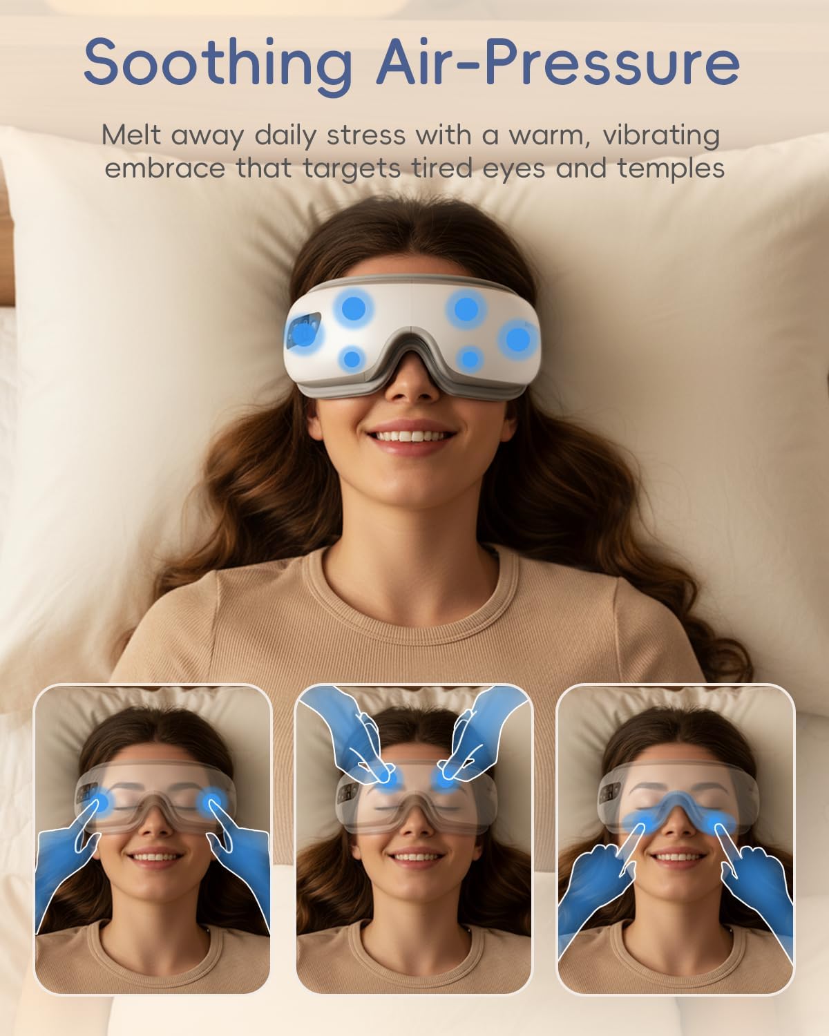 Eye Massager with Heat and Cooling - Heated Eye Mask for Migraines, Improve Sleep & Headache Relief, Fathers Day Birthday Gifts for Men Women Her Him