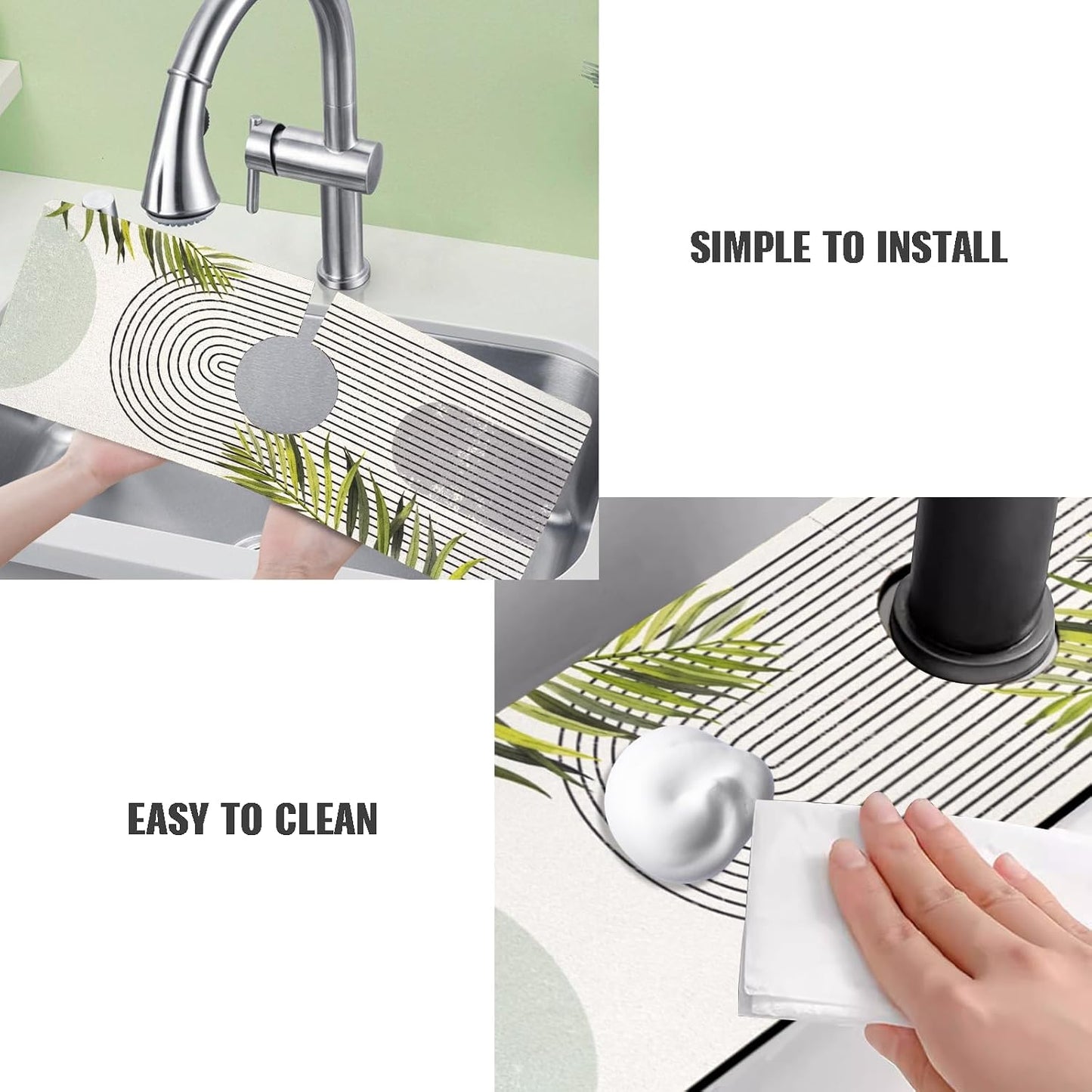 Sink Faucet Absorbing Mat, 2 Pack Drying Mat Around Faucet Sink Splash Guard Behind Faucet Sinkmat For Kitchen Bathroom Island Rv 24 * 5.5 Inch (60 * 14 cm)