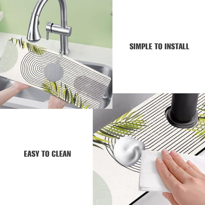 Sink Faucet Absorbing Mat, 2 Pack Drying Mat Around Faucet Sink Splash Guard Behind Faucet Sinkmat For Kitchen Bathroom Island Rv 24 * 5.5 Inch (60 * 14 cm)
