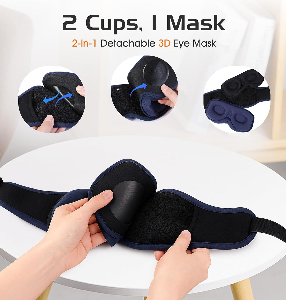 Bluetooth Sleep Mask with 2 Removable 3D Contoured Cup, Bamboo Cotton Bluetooth Sleep Headphones for Side Sleepers with Timming Setting, Blackout Eye Mask for Travel Meditation Men Women