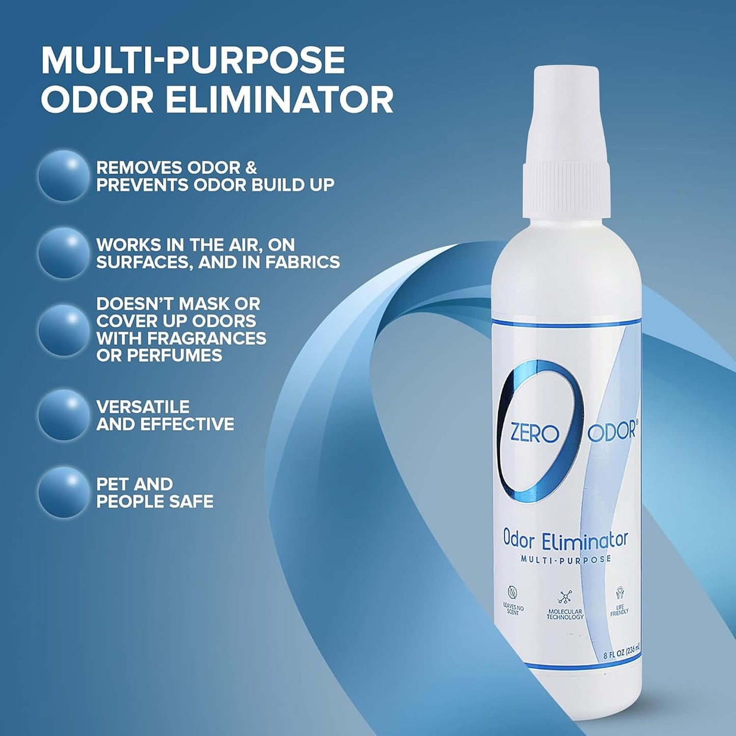 Zero Odor Multi-Purpose Odor Eliminator, Fabric & Room Deodorizer, 16 oz | Odor Eliminator Spray for Closet, Bathroom, Basement, Trash & Upholstery, Air and Surface use