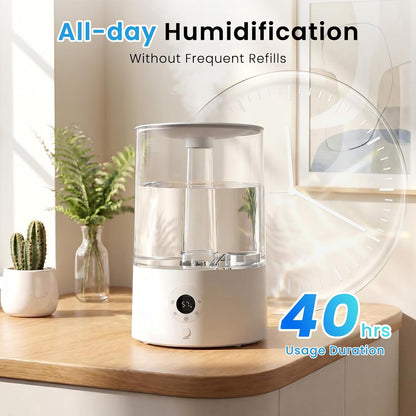 COWSAR Humidifier for Bedroom, 3L Top Fill Cool Mist Humidifier for Large Room, Easy to Fill & Clean, Quiet 22dB, Baby Humidifier, Nightlight, Timer/Sleep Mode, 360° Nozzle, Aromatherapy Tray, White