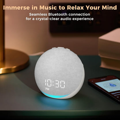 Sound Machine Alarm Clock for Bedroom: 25 Natural Sleep Sounds | White Noise Machine for Adults Kids Baby - Gentle Wake Up Alarm with Bluetooth Speaker - Putty