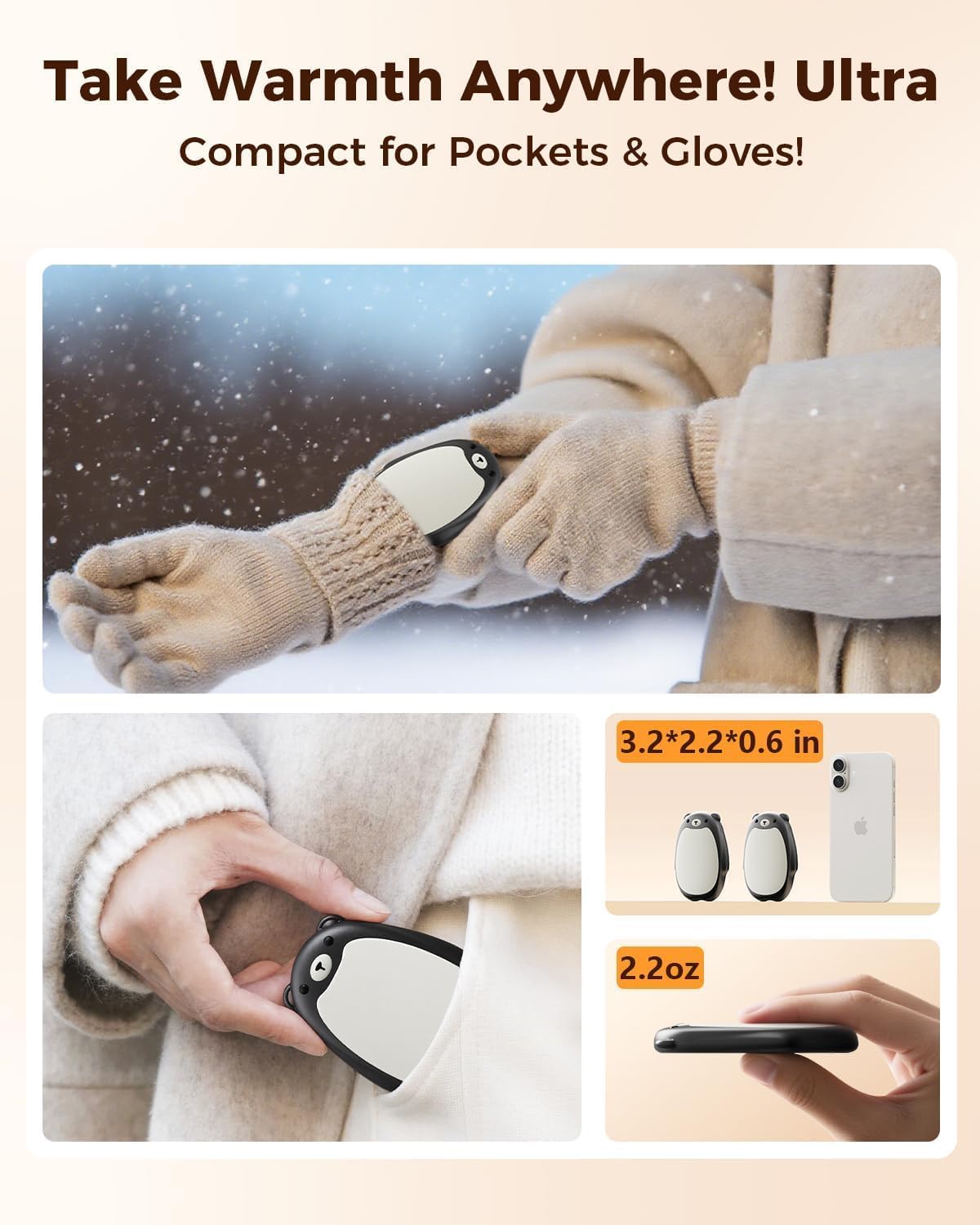 SWEETFULL Hand Warmers Rechargeable, 2-in-1 Magnetic Bear Electric | Cute Bear; Snap Together/Split Use; 3 Heat Levels; UL Safe; Reusable Portable Pocket Warmer for Kids & Wife, Camping & Gifts
