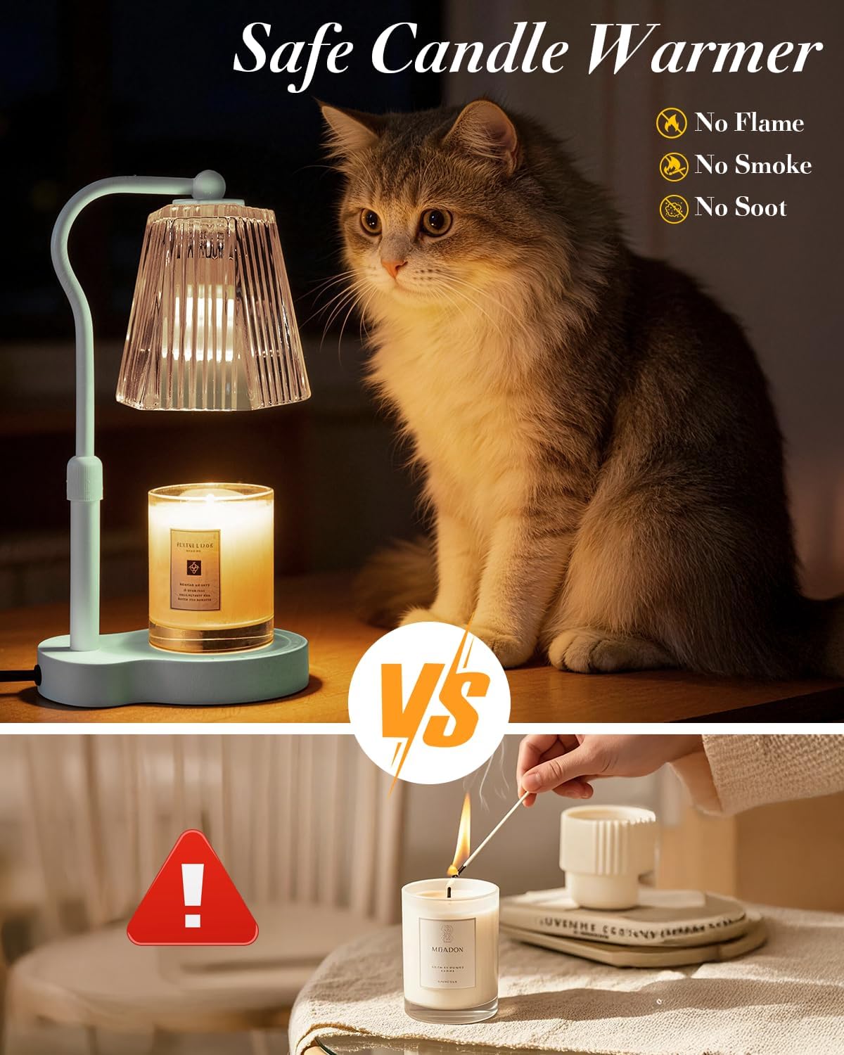 Candle Warmer Lamp with Timer & Dimmable Settings, Adjustable Height Flameless Scented Wax Melter for Jar Candles, Elegant Home Decor Warmer Lamp with 2 Bulbs, Gift for Women Mom Friend Family, White