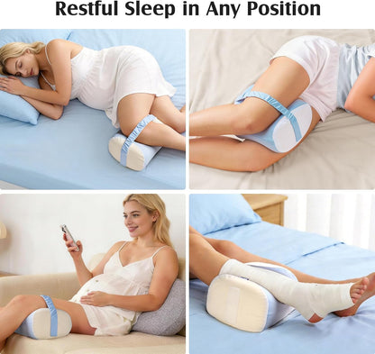 YFONG Knee Pillow for Side Sleepers, Memory Foam Leg Pillow, Blue | Adjustable & Detachable Strap, Ergonomic Support for Back, Hip, Knee, Sciatica Pain