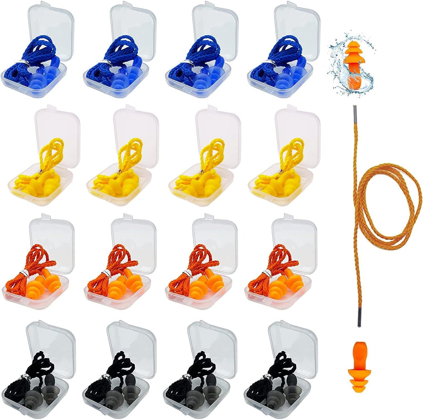Ear Plugs for Sleeping Noise Canceling, 16 Pairs Reusable Ear Plugs Soft Silicone Earplugs Noise Reduction with Nylon Cord Hearing Protection for Shooting,Snoring,Travel, Work, Studying, Loud Noise