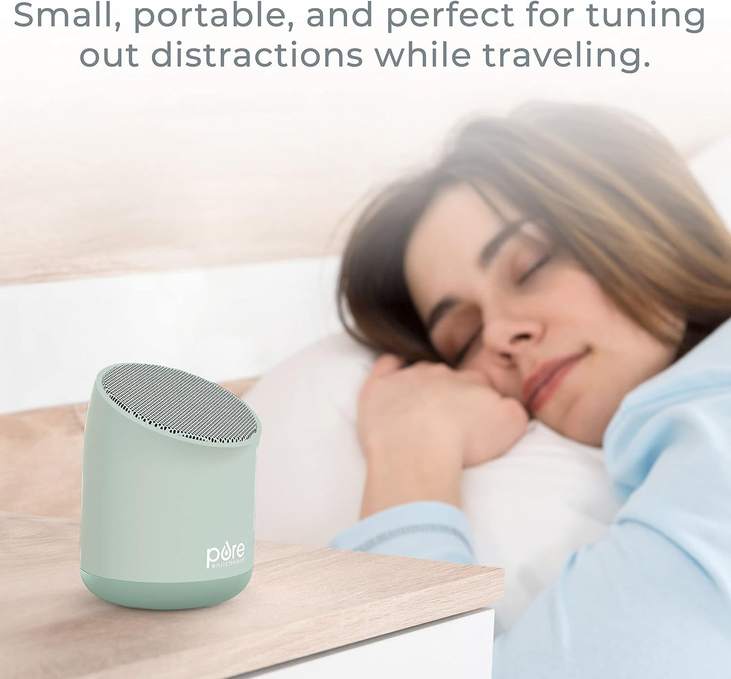 Pure Enrichment Wave Mini Travel Sound Machine - 6 Soothing Sounds Including White Noise, Seamless Loop Audio, Rechargeable Battery, 48 Hour Run Time, Optional Timer, and Storage Bag