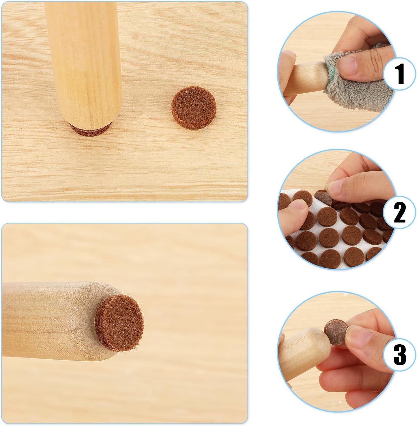 48 Pcs Brown Felt Cabinet Door Pads, 1/2 Inches Diameter Self Adhesive Felt Bumpers for Furniture Kitchen Cabinet Doors Floor Drawers Cupboards