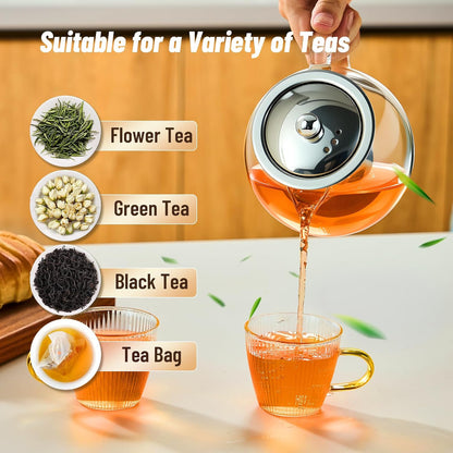 Baalaka Glass Teapot 18.6oz/550ml, Tea Pot with Removable Infusers for Loose Tea, Borosilicate Glass Tea Kettle Tea Maker Stovetop for Camping, Tea Infuser for Loose Leaf Tea Travel | Borosilicate glass tea kettle with infuser; steel strainer for loose