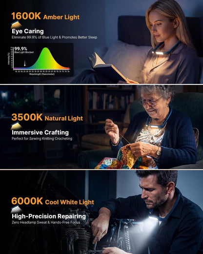Neck Book Light, Rechargeable Reading Light, 3 Colors Dimmable | Back to School Supplies College Dorm Essentials Bed Lamp, Hands-Free, Dual Lamps, 80H Lasting Neck Light, Gifts for Gilrs