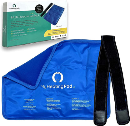 Foot and Ankle Gel Pack - Reusable Gel Ice Pack with Elastic Fastener - Cold Packs for Post-Surgery or Sport Injuries, Flexible Ice Packs - Foot Wrap and Ankle Ice Pack Wrap Compression - 1 Pack Blue