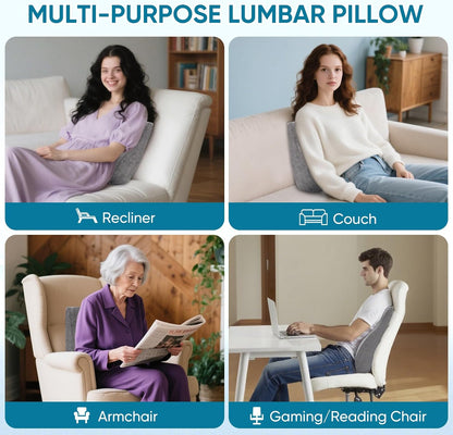 Lumbar Support Pillow for Recliner and Couch, Ergonomic Back Support Pillow | Dual-Layer Memory Foam, Soft Velvet Cover, Lower Back Pain Relief, Back Cushions for Recliner, Sofa & Gaming Chair