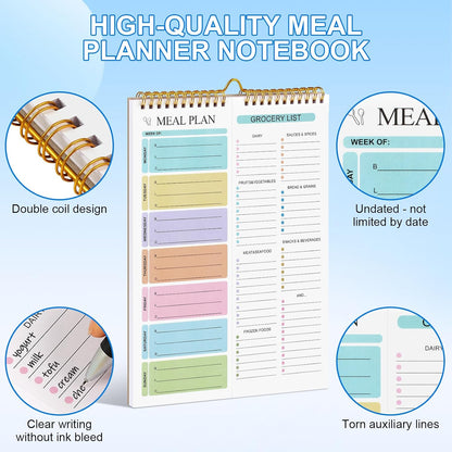 Weekly Meal Planner Notebook 8.5x11”, 50 Sheets Weekly Meal Planner Magnetic, Double Helix Meal Planner and Grocery List, Wall-Mountable Menu Planner for Fridge Notepad for Daily & Plan