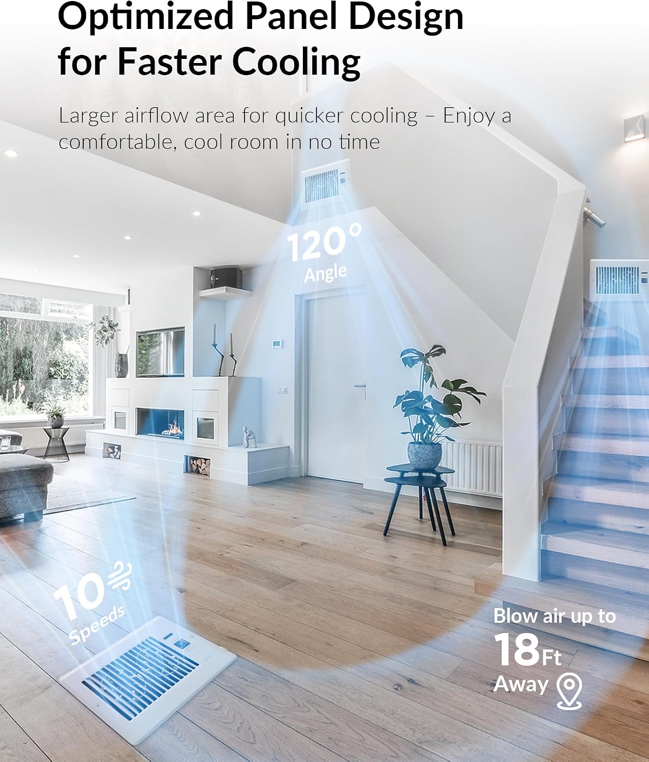 Howeall Super Quiet Register Booster Fan for 4" x 10" Register Holes, Smart Register Vent with Dual Intelligent Thermostat and WIFI App Control, Heating Cooling AC Vent Fan (White)