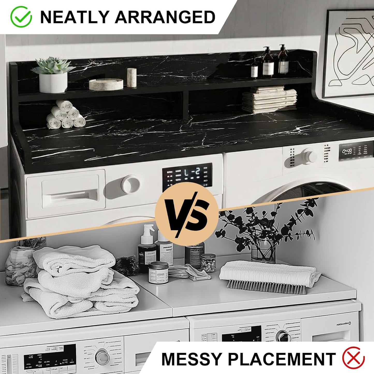 Washer Dryer Countertop, 54" x 27.55" 2-Tier Washer Dryer Topper with Edge, for Laundry Room Organization Oak