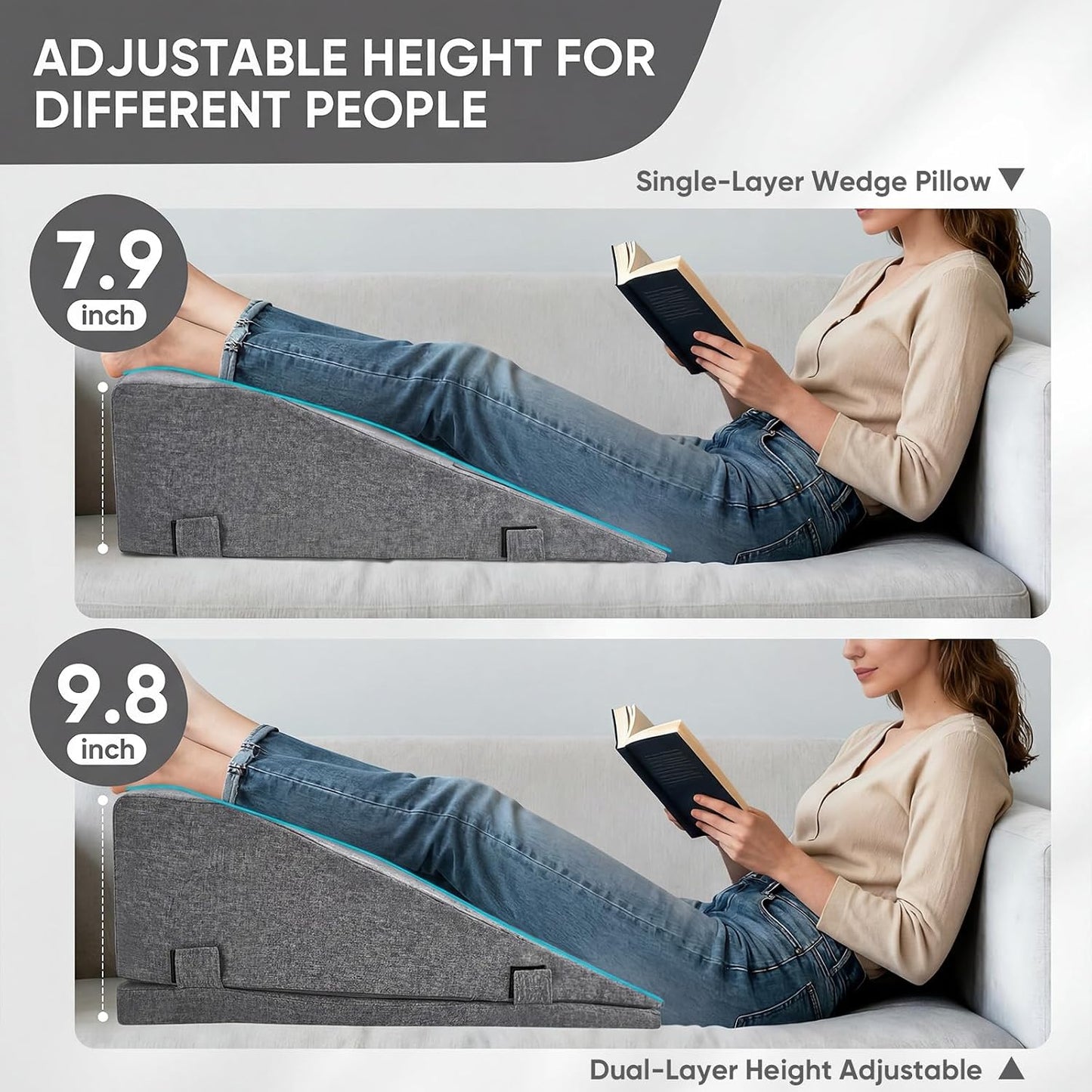 Leg Elevation Pillows for After Surgery, Adjustable Height | Breathable Linen-Cotton Cover Knee Surgery Pillow for Hip Ankle Pain Relief, Knee Replacement Recovery Aids, Machine-Washable Cover