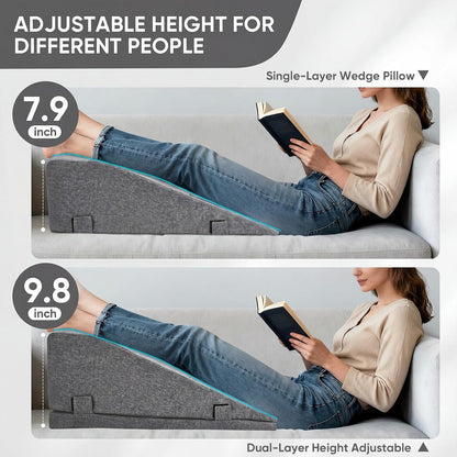 Leg Elevation Pillows for After Surgery, Adjustable Height | Breathable Linen-Cotton Cover Knee Surgery Pillow for Hip Ankle Pain Relief, Knee Replacement Recovery Aids, Machine-Washable Cover
