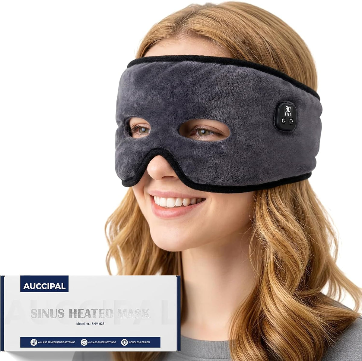 Cordless Heated Face Mask for Sinus Pressure, 2500mAh Rechargeable Face Heating Pad for Sinuses with 4 Heat Levels & 4 Time Settings, Adjustable Portable Electric Warm Compress Sinus Mask (Grey)