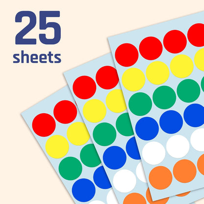 600 Pack, 1" Round Colored Dot Stickers Labels - 6 Colors