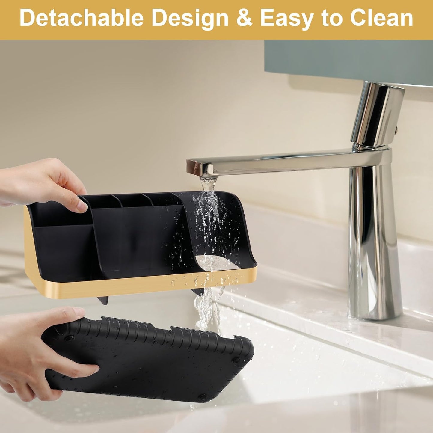 GFWARE Black Toothbrush Holder - 7 Slots Bathroom Organizer Countertop with Drainage Matte Black Electric Toothbrush and Toothpaste Holder for Bathroom Accessories Sink Storage