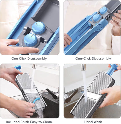 ONCE FOR ALL Safe Mandoline Slicer Plus, Bigger Size, Potato Slicer, Black | 0.1-8mm Adjustable Vegetable Food Chopper, Kitchen Mandoline Slicer Stainless Steel, Detachable Blade, Dishwasher-safe, Gift