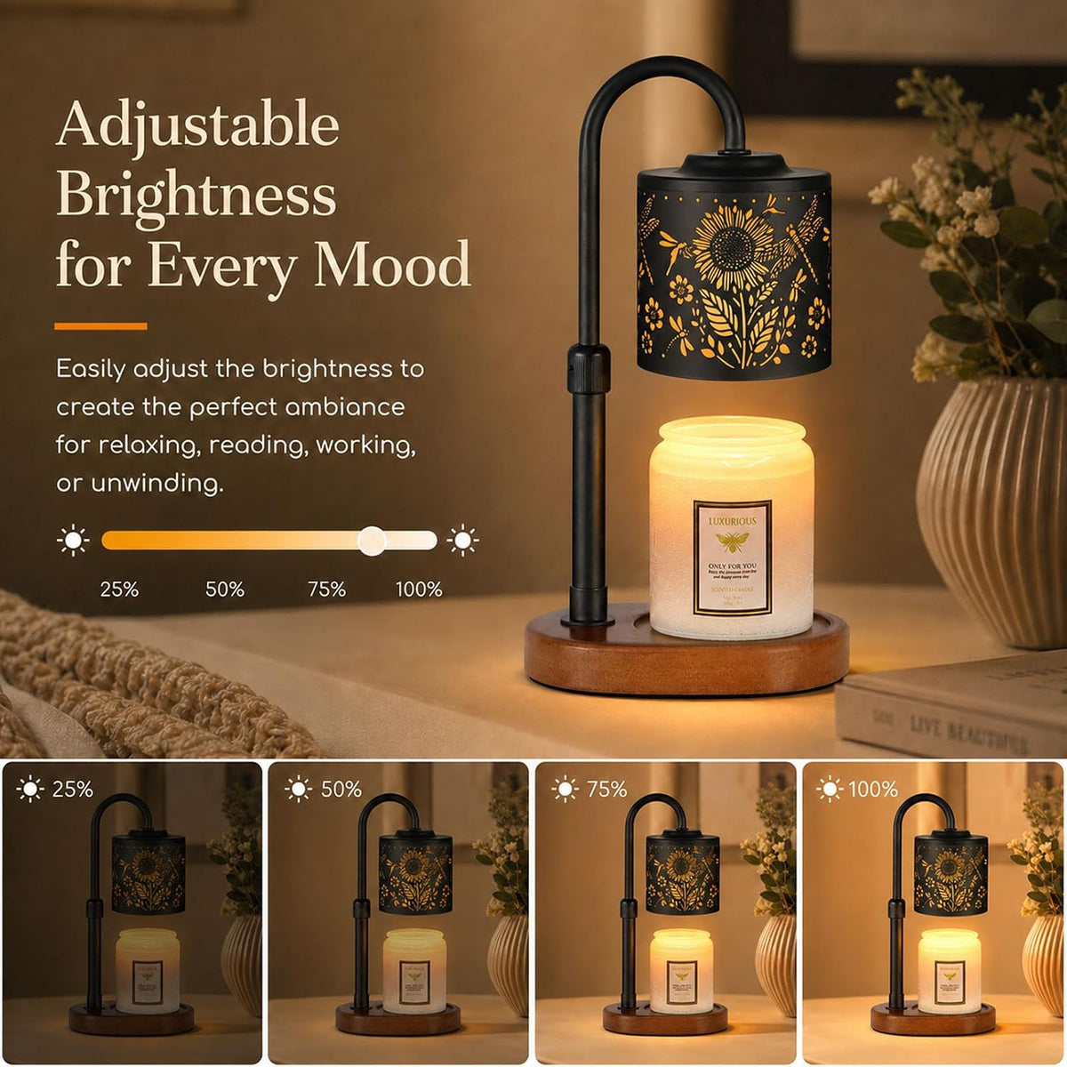 Dimmable Candle Warmer Lamp with Timer Adjustable Height for Scented Jar Candles Electric Candle Wax Melt Warmer for Home Decor Christmas Birthday Gifts for Women Mom(Hummingbird)