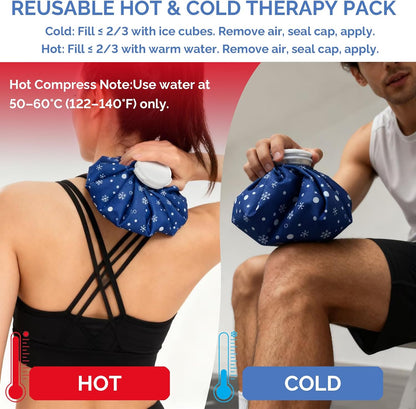 Reusable Ice Pack for Injuries, 11 Inch Ice Bag with Wrap, Snowflake Design Hot & Cold Therapy Pack, Leak-Proof Cold Bag for Muscle, Joint Pain & Swelling, First Aid, Sports & Home Use