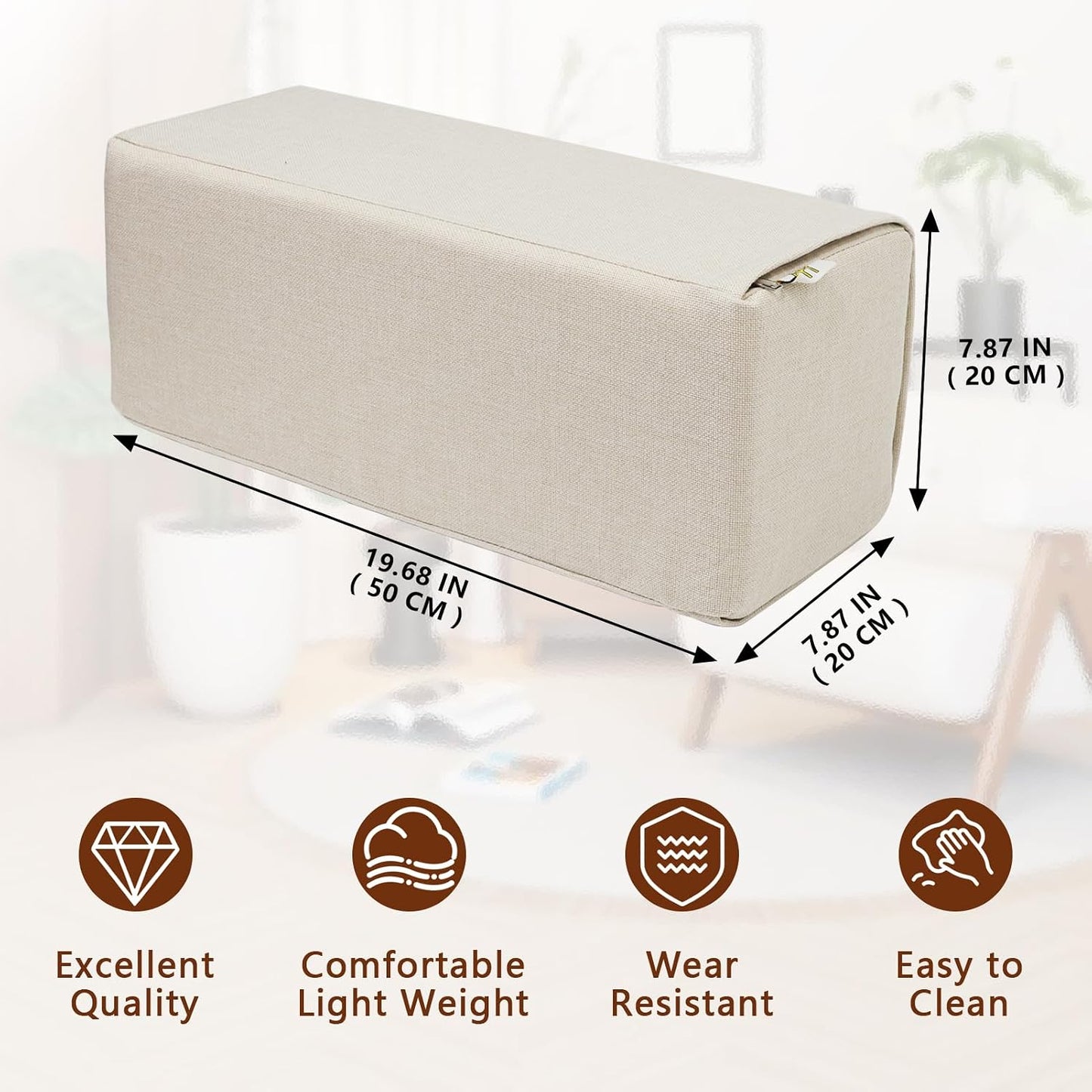 2 Pack Couch Arm Rest Pillow, 6''x6''x20'' Faux Leather Waterproof Cover, High Density Foam Armrest Cushion, Removable & Washable Elbow Support for Sofa, Bed, and Armchair (Medium Grey)