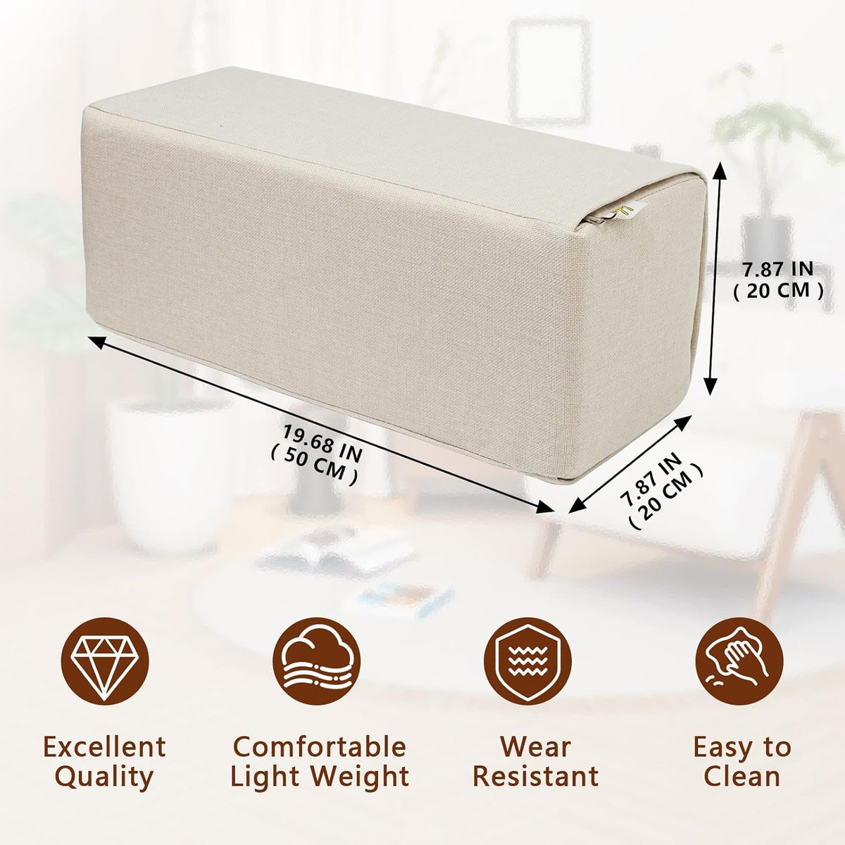 2 Pack Couch Arm Rest Pillow, 6''x6''x20'' Faux Leather Waterproof Cover, High Density Foam Armrest Cushion, Removable & Washable Elbow Support for Sofa, Bed, and Armchair (Medium Grey)