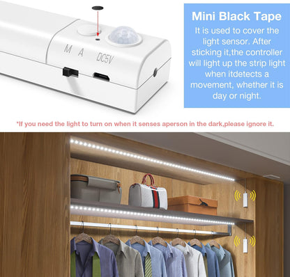 WOBANE Motion Sensor Stair Strip Lights,Rechargeable LED Closet Light,White