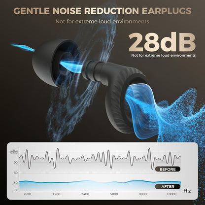 Ear Plugs for Sleeping, 28dB Silicone for Side Sleepers, Black | Soft, Reusable Silicone with 4 Ear Tip Sizes for Sleep, Travel and Focus