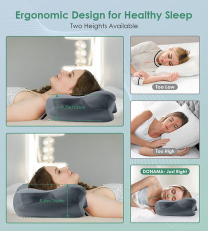 DONAMA Cervical Pillow for Neck and Shoulder Pain Relief, Cooling Contour Memory Foam Pillow, Dual-Height Ergonomic Neck Support Pillow for Side Back Stomach Sleepers with Removable Pillowcase