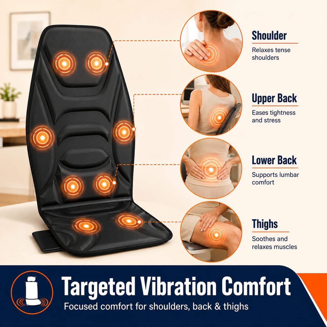 Vibration Massage Seat Cushion with Heat, Back Massager for Chair with 8 Vibration Motors, Heated Massage Cushion for Office Chair, Recliner & Sofa, Full Back & Seat Comfort, Idea Gift for Dad