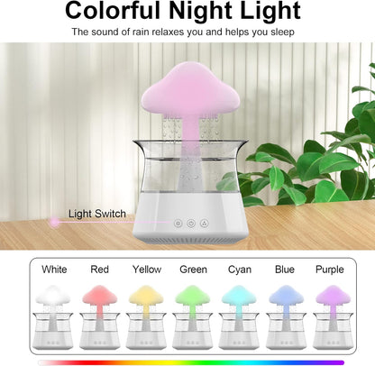 cjc Cloud Rain Humidifier for bedroom with Soothing Rain Sounds Sleep Aid, Waterfall Night Light, Mushroom Design Air Moisturizer，Room Decor Aesthetic for living room (White)