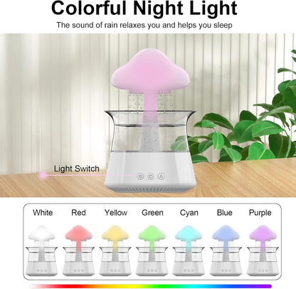 cjc Cloud Rain Humidifier for bedroom with Soothing Rain Sounds Sleep Aid, Waterfall Night Light, Mushroom Design Air Moisturizer，Room Decor Aesthetic for living room (White)