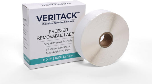 Veritack™ 1000 Removable Food Labels for Containers, 1" x 2", Freezer & Refrigerator Date Stickers, Easy to Write, No Residue, Meal Prep & Restaurant Use