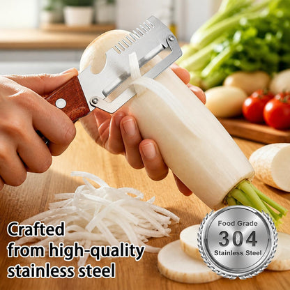 2-Pack Multifunctional Vegetable Peeler, 3 in 1 Kitchen Peeler with Wooden Handle, Grater & Bottle Opener for Potato, Carrot, Apple, Fruit & Vegetable (3 in 1)