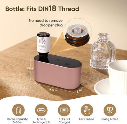 Waterless Diffuser for Home Essential Oil Diffuser, Aromatherapy Diffuser, Portable Scent Diffusers, 3 Mist Modes, Cycle Start for Bedroom, Office Studio 350-700 sq. ft Black